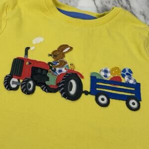 Mini Boden Boys Easter Shirt Appliqué 2-3 YRS Yellow T-shirt Bunny Eggs Tractor
